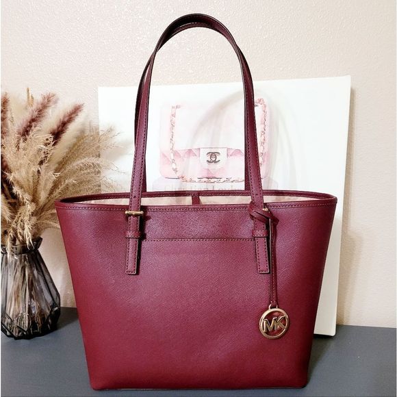 Michael Kors Jet Burgundy Leather Tote Bag - Picture 3 of 13